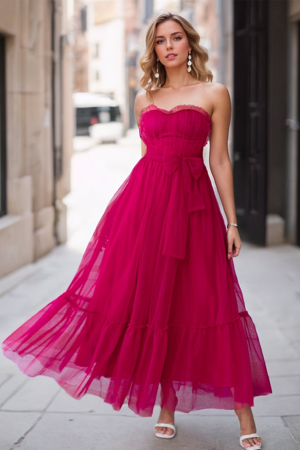 Astrid Gathered Tulle Bow-tie Midi Dress – Sunfere