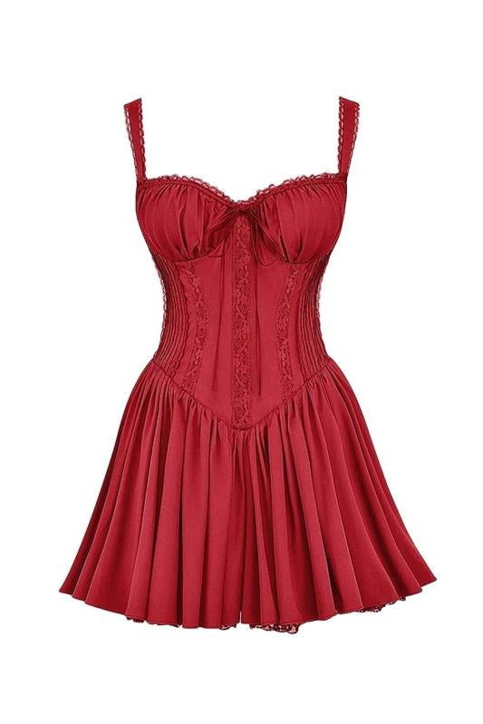 dresses - Agnes Lace Corset Mini Puff Dress - SD00207253189 - Red - S - Sunfere