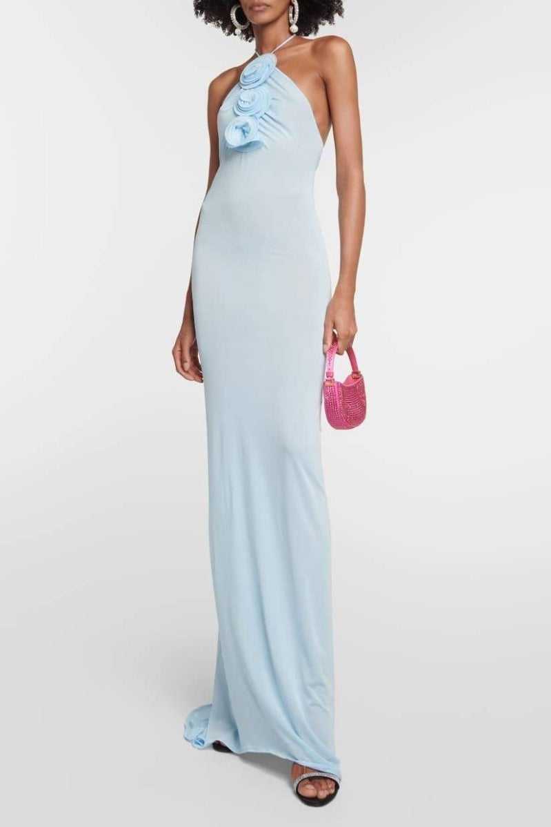dresses-Alexia Halterneck Floral-appliqué Maxi Dress-SD00604122674-Blue-S - Sunfere