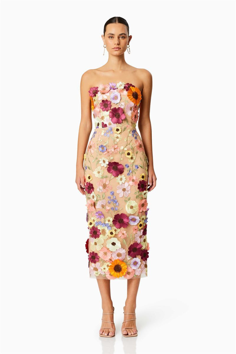 dresses - Belle Embroidered Floral Strapless Midi Dress - SD00707123115 - Multi - S - Sunfere