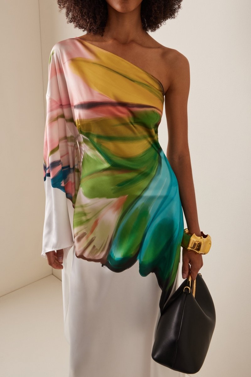 dresses - Bernice Printed Single Sleeve Maxi Dress - SD00707123118 - White - S - Sunfere
