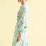 dresses-Cecilia Embroidered V-neck Shirred Maxi Dress-SD00203222519-Light Green-S - Sunfere
