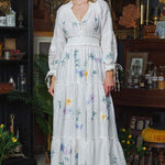 dresses-Cecilia Embroidered V-neck Shirred Maxi Dress-SD00203222519-White-S - Sunfere