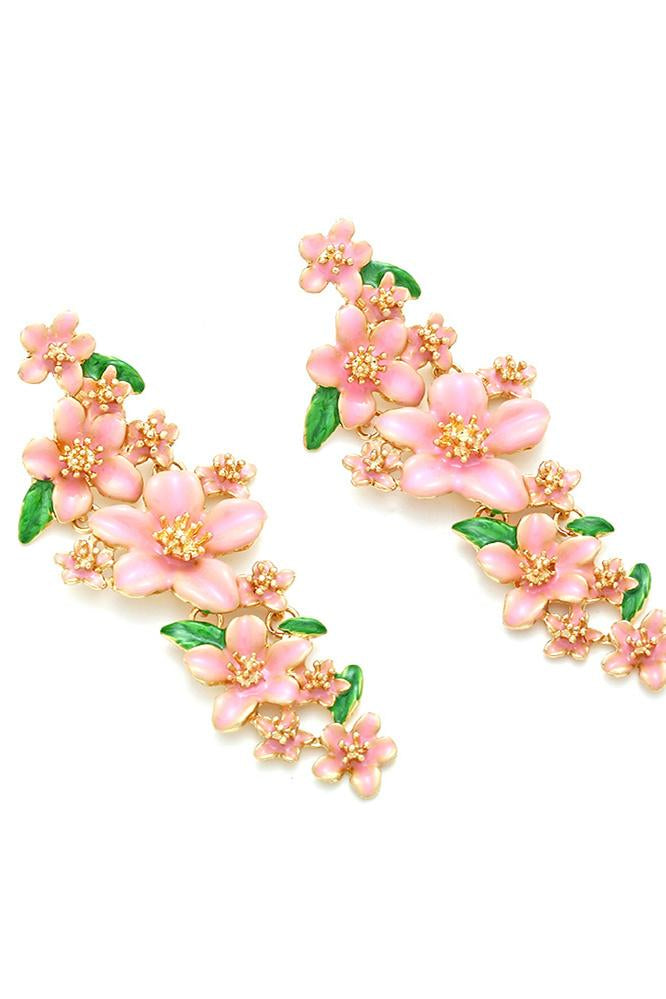 accessories-Enamelled Floral Drop Earrings-SA00605172814-Pink - Sunfere