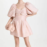 dresses-Lydia Puff-Sleeve Knot Mini Dress-SD00605072765-Pink-S - Sunfere