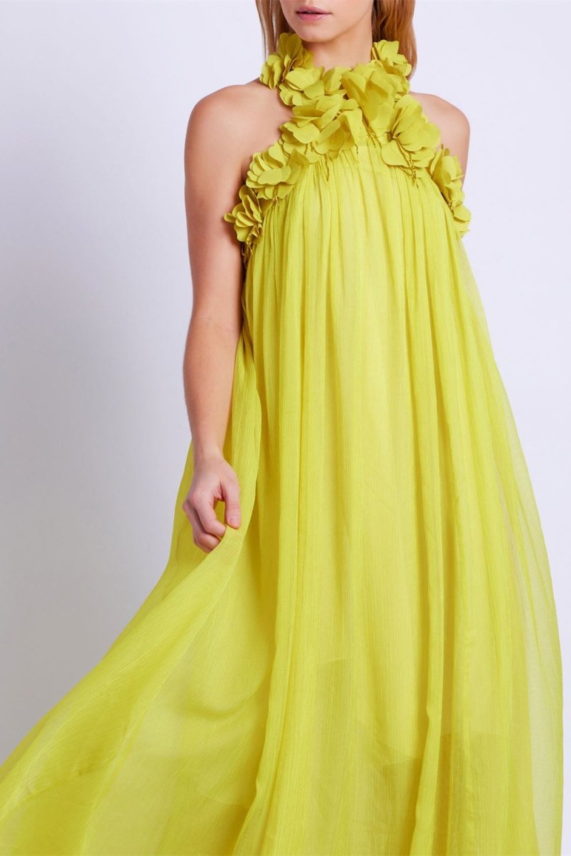 dresses - Olive Floral Appliqué Halter Maxi Dress - SD00707153120 - Yellow - S - Sunfere