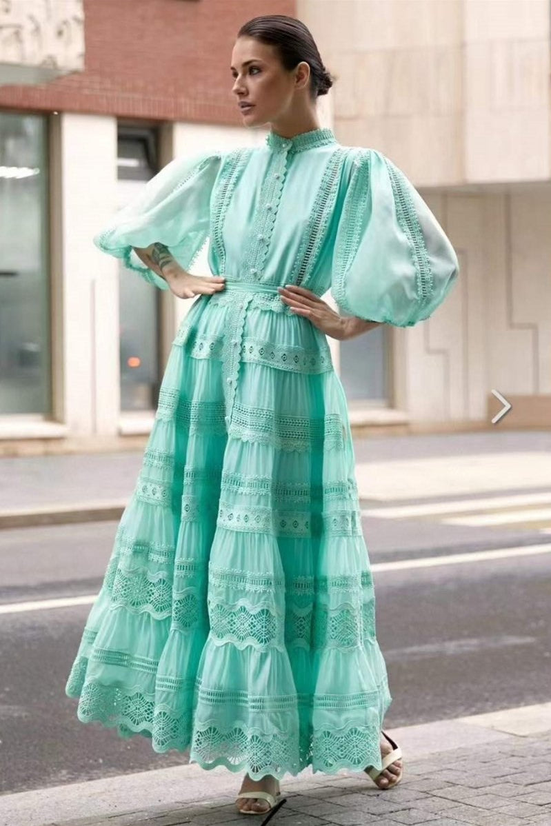 dresses - Paula Embroidered Lace Puff Sleeve Maxi Dress - SD00606202938 - Blue - S - Sunfere
