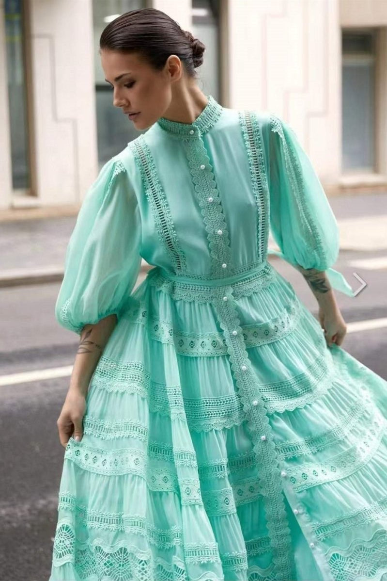dresses - Paula Embroidered Lace Puff Sleeve Maxi Dress - SD00606202938 - Blue - S - Sunfere