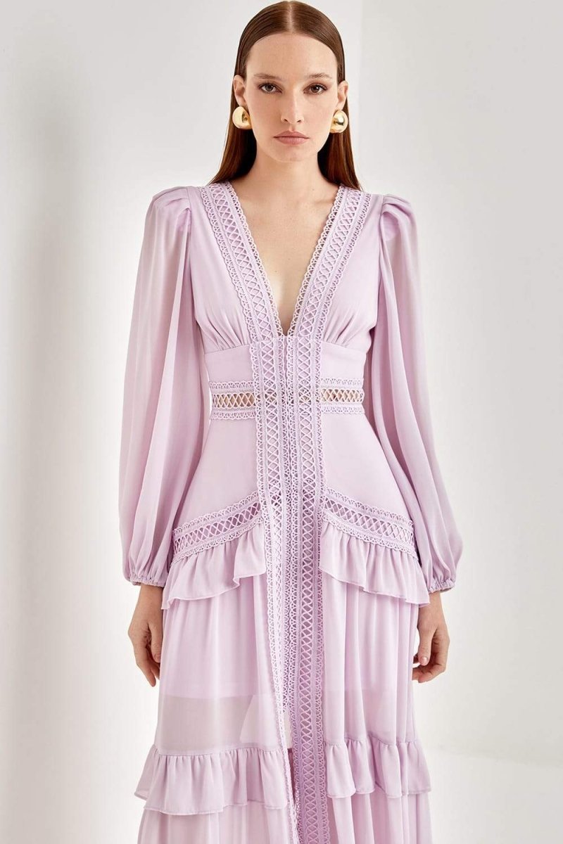 dresses - Penny Embroidered Lace Ruffle Maxi Dress - SD00606272981 - Purple - S - Sunfere