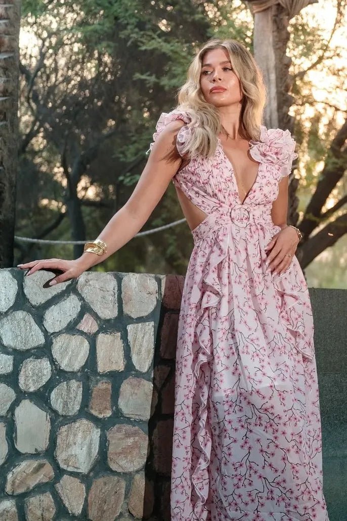 dresses - Suzanne Floral Printed Cut - out Maxi Dress - SD00604182706 - Pink - S - Sunfere