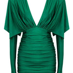 dresses-Anna Ruched V-neck Corset Mini Dress-SD00211221939-Green-S - Sunfere