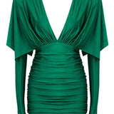 dresses-Anna Ruched V-neck Corset Mini Dress-SD00211221939-Green-S - Sunfere
