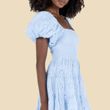 Carol Shirred Embroidered Lace Cotton Mini Dress