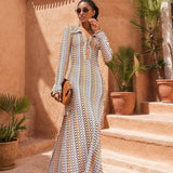 Dawn V-neck Collared Crochet Maxi Dress