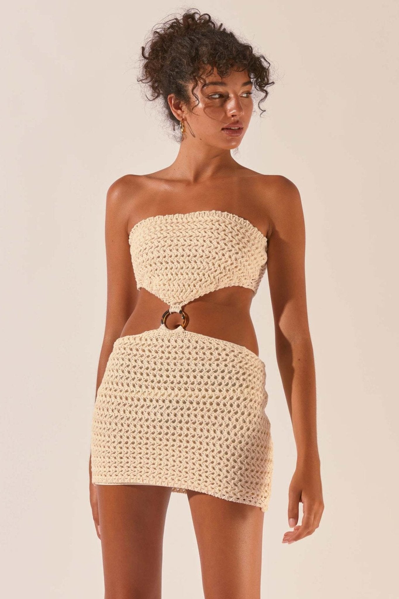 Edna Strapless Cut-out Crochet Mini Dress