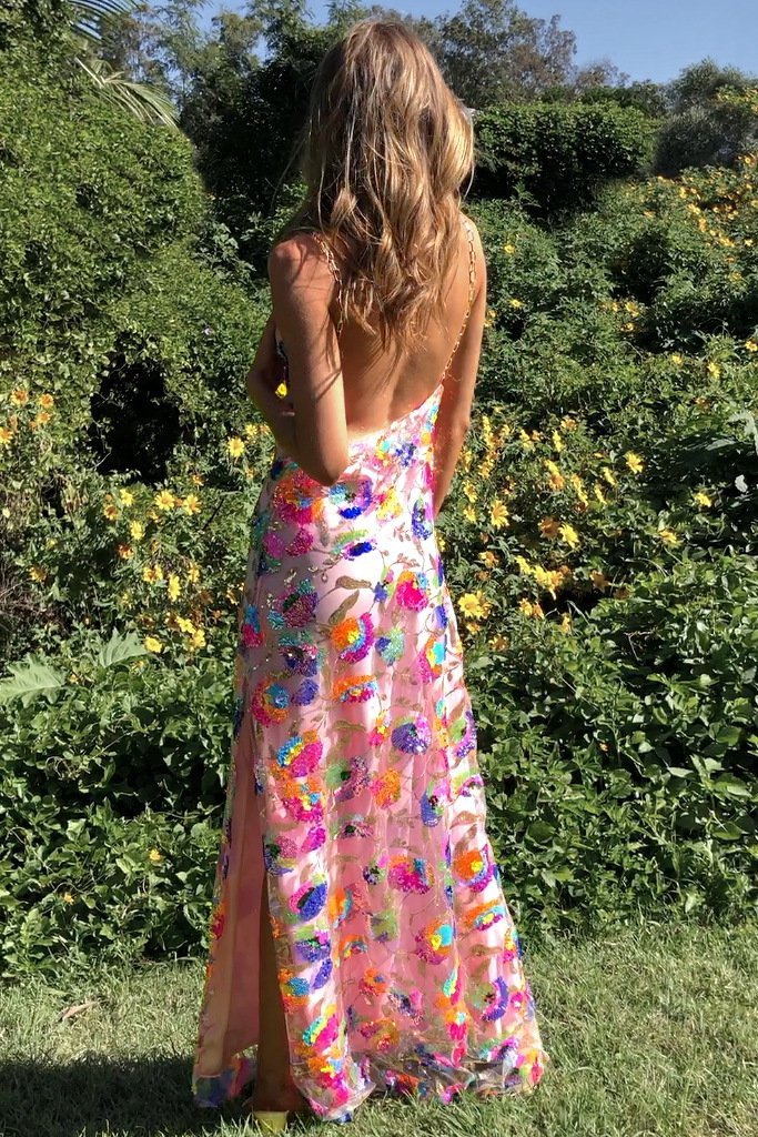 Fanny Embroidered Sequins Backless Maxi Dress