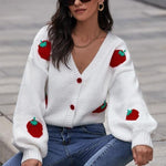 outerwear-Hanna Strawberry Knit Sweater Cardigan-SO00601092108-White-S - Sunfere
