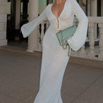 dresses-Josie V-neck Cut-out Knit Maxi Dress-SD00209231589-White-S - Sunfere