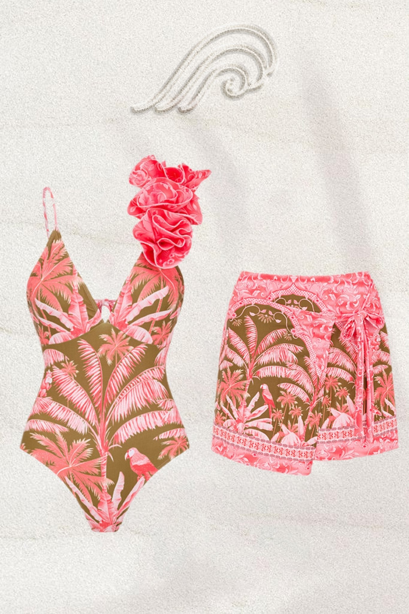 swimwear-Karena Tropical Printed Two-pieces Swim Set-SW00601172149-Pink-S - Sunfere