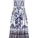 dresses-Sibyl Printed Shirred Strap Maxi Dress-SD0020627642-Blue-S - Sunfere