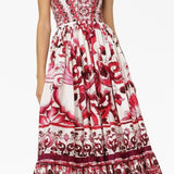 dresses-Sibyl Printed Shirred Strap Maxi Dress-SD0020627642-Red-S - Sunfere