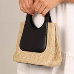 -Sigrid Leather Straw Tote Bag-SA0020516066-Khaki - Sunfere